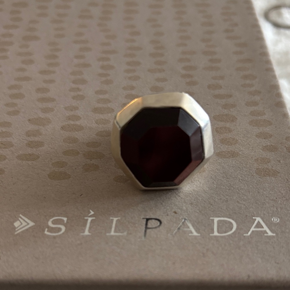 Silpada Women's Silver Ring with Deep Red Gemstone